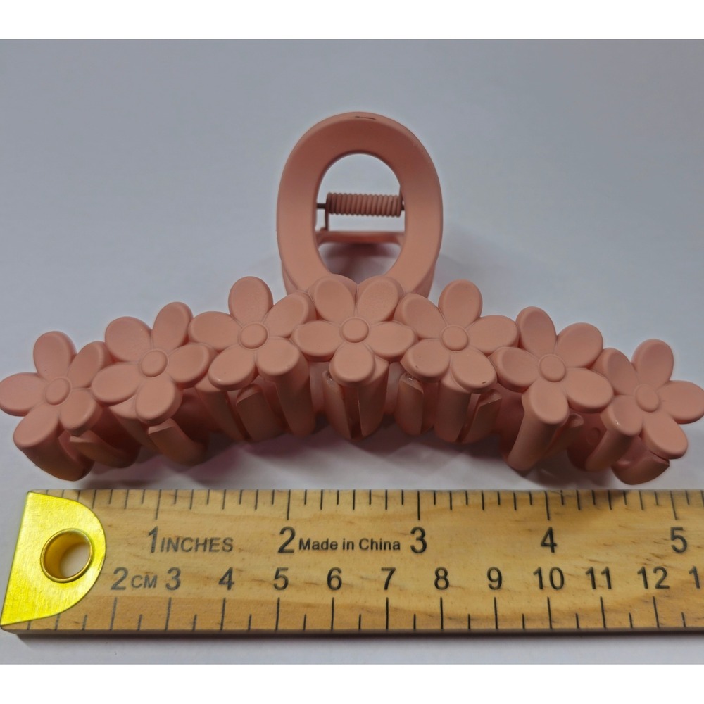Matte Peach Pink Daisy Flower Large Hair Claw Clip Floral Arched Accessory - Picture 2 of 2